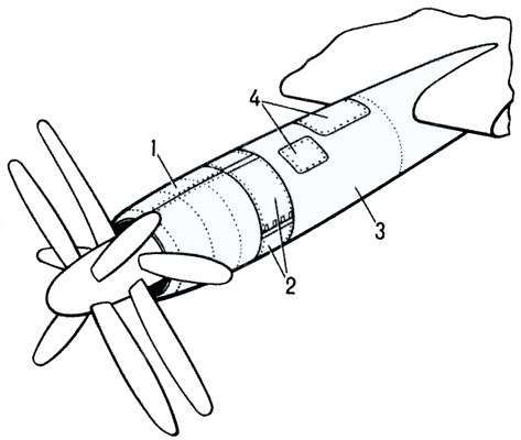 Гондола турбовинтового двигателя:1 — воздухозаборник;2 — откидные и быстросъёмные крышки капота;3 — силовой каркас гондолы;4 — съёмные крышки люков.