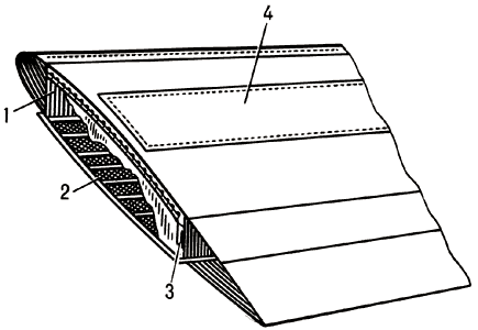 Топливный отсек крыла:1, 3 — стенки лонжеронов;2 — слой герметика;4 — съёмная крышка.
